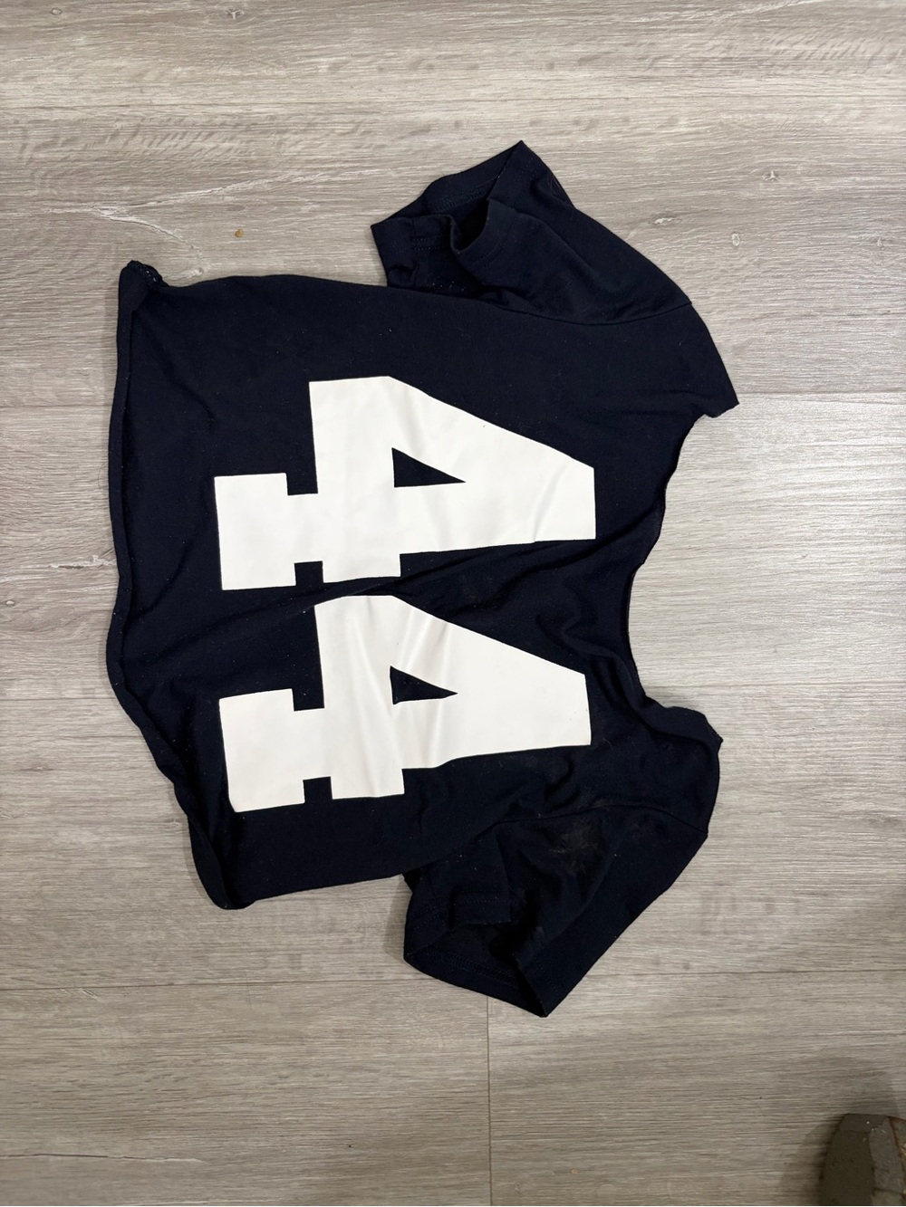 Navy Crop Tee with White Double '44' Graphic